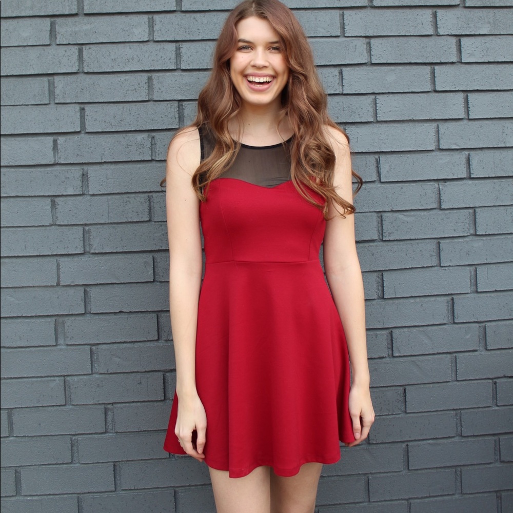 Red dress with mesh top
